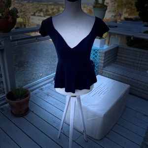 Free People Black Ruffle Off the Shoulder Top